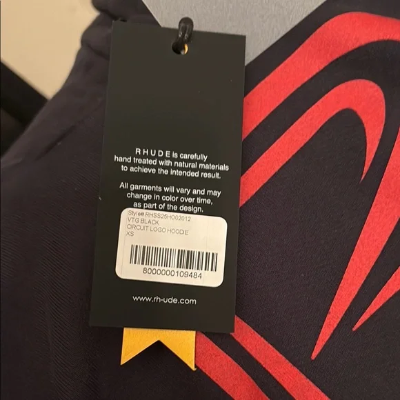 Rhude Charcoal Hoodie with Vibrant Red Logo